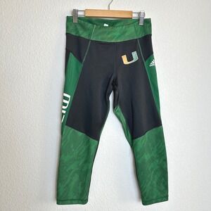 Adidas Miami Hurricanes Womens Small Green Crop Climalite Leggings Camo NCAA